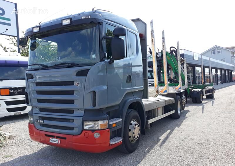 транспорт на дървесина Scania R 420 + ремарке транспорт на дървесина
